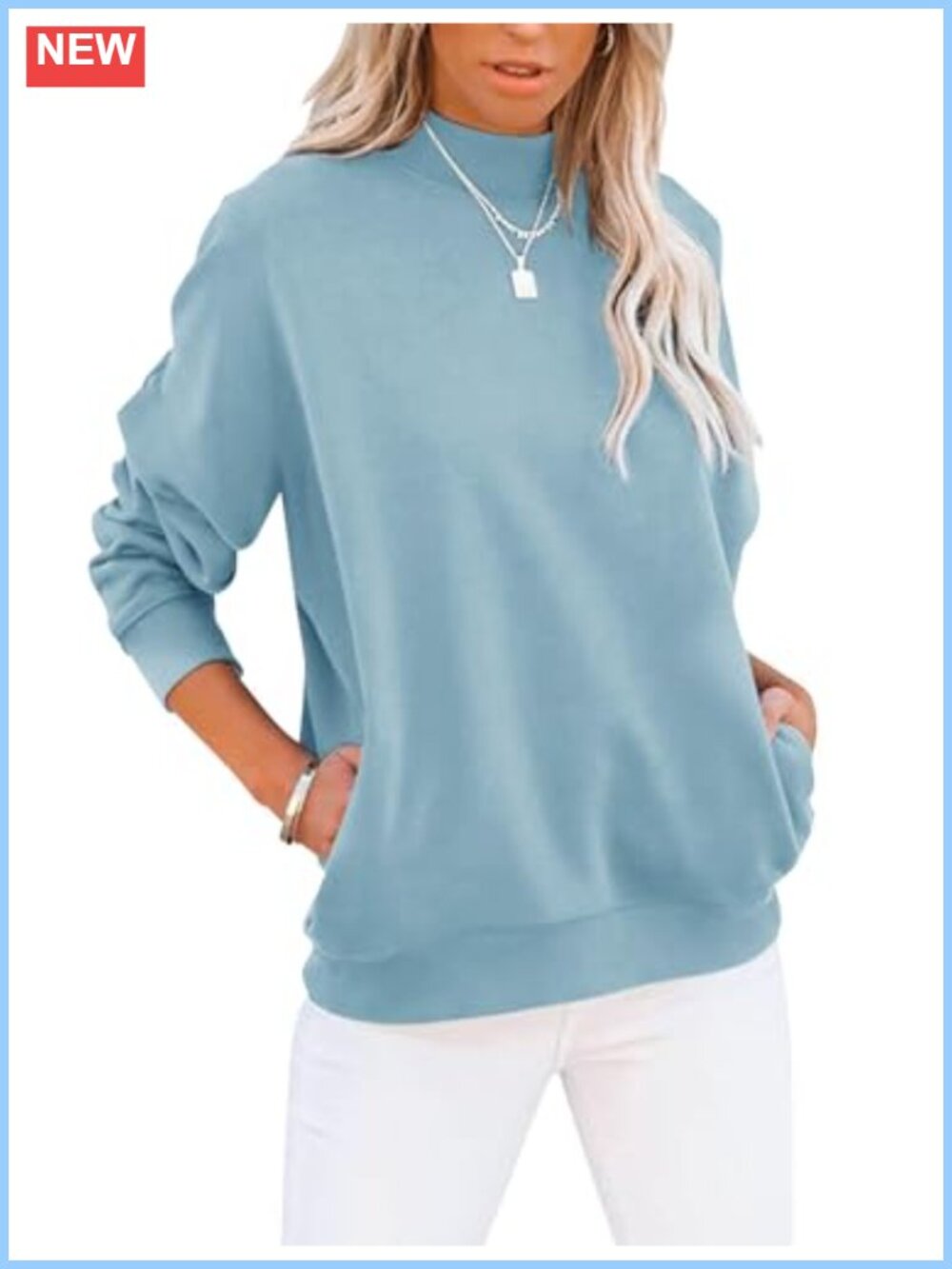 Mock Turtleneck Long Sleeve Sweatshirt with Pockets Pullover